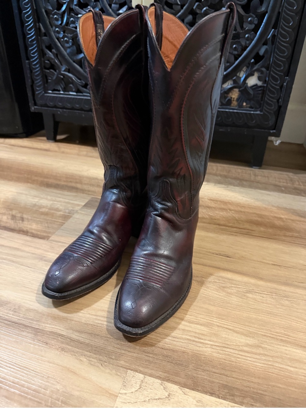 Vintage Lucchese Gavin Black Cherry Goatskin Western Cowboy Boots 9D handmade - Picture 2 of 16